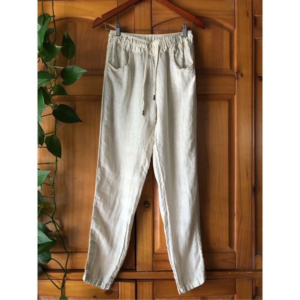 Casual Cream Drawstring Pants